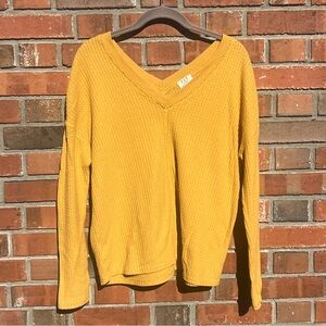 PST Los Angeles Oversized Waffle Knit Mustard Yellow Sweater Size XS